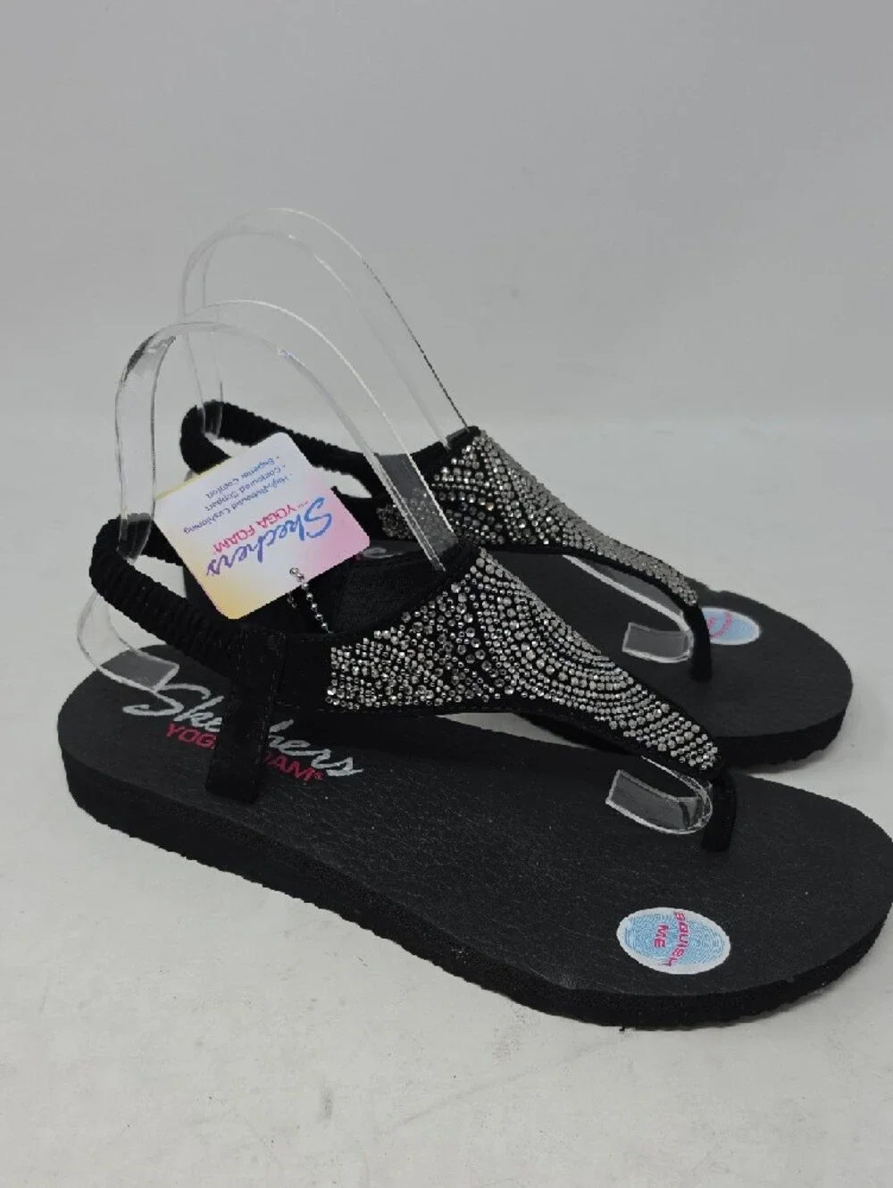 Skechers Black Rhinestone Slingback Thong Sandals Size 8